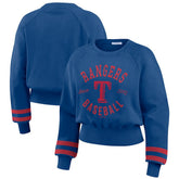 Texas Rangers WEAR by Erin Andrews Women's Vintage Washed Cropped Pullover Sweatshirt - Royal
