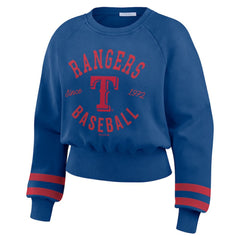 Texas Rangers WEAR by Erin Andrews Women's Vintage Washed Cropped Pullover Sweatshirt - Royal