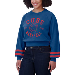 Chicago Cubs WEAR by Erin Andrews Women's Vintage Washed Cropped Pullover Sweatshirt - Royal