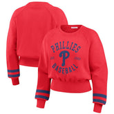 Philadelphia Phillies WEAR by Erin Andrews Women's Vintage Washed Cropped Pullover Sweatshirt - Red