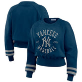 New York Yankees WEAR by Erin Andrews Women's Vintage Washed Cropped Pullover Sweatshirt - Navy