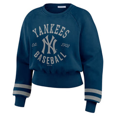 New York Yankees WEAR by Erin Andrews Women's Vintage Washed Cropped Pullover Sweatshirt - Navy