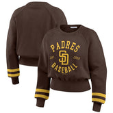 San Diego Padres WEAR by Erin Andrews Women's Vintage Washed Cropped Pullover Sweatshirt - Brown