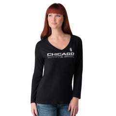 Chicago White Sox G-III 4Her by Carl Banks Women's Post Season Long Sleeve V-Neck T-Shirt - Black