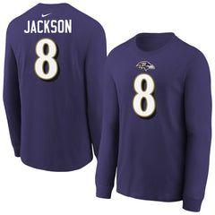 Lamar Jackson Baltimore Ravens Youth Player Name & Number Long Sleeve T-Shirt - Purple | Nike sale