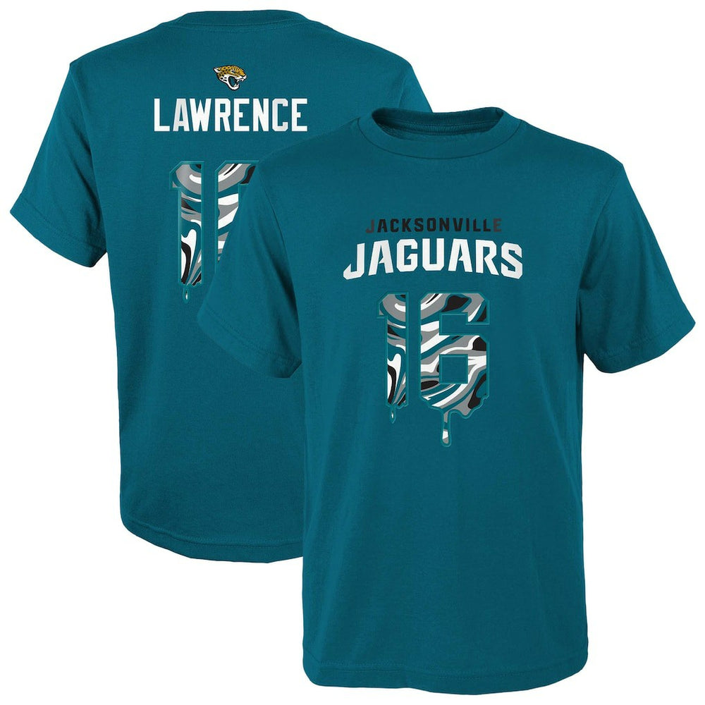 Trevor Lawrence Jacksonville Jaguars Youth Mainliner Drip Player Name & Number T-Shirt - Teal on sale