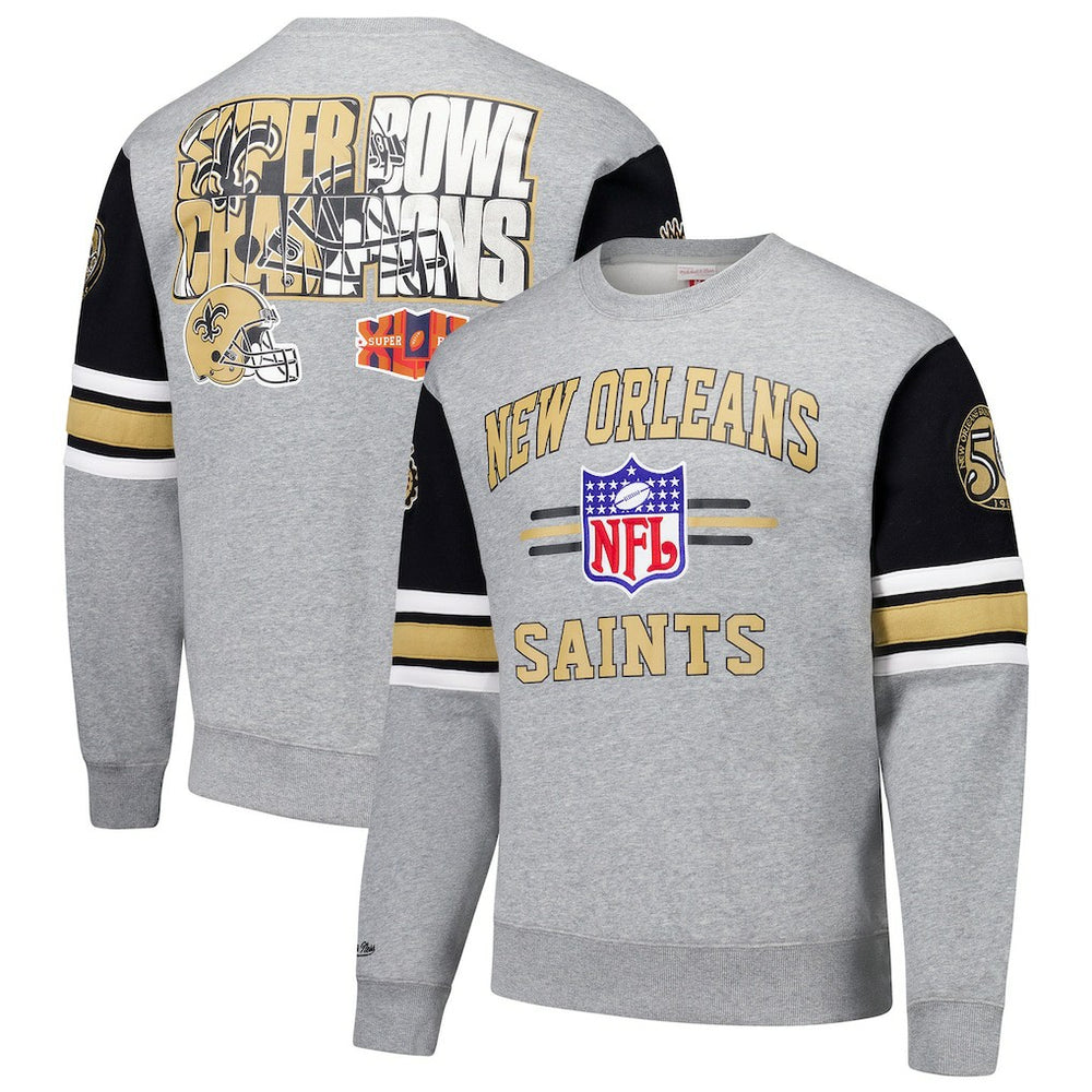 New Orleans Saints All Over 4.0 Vintage Logo Pullover Sweatshirt - Heather Gray discount
