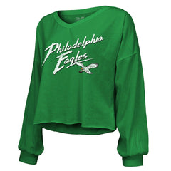 Saquon Barkley Philadelphia Eagles Majestic Threads Women's Name & Number Off-Shoulder Script Cropped Long Sleeve Relaxed V-Neck T-Shirt - Kelly Green cheap