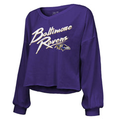 Derrick Henry Baltimore Ravens Majestic Threads Women's Name & Number Off-Shoulder Script Cropped Long Sleeve Relaxed V-Neck T-Shirt - Purple online