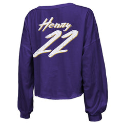 Derrick Henry Baltimore Ravens Majestic Threads Women's Name & Number Off-Shoulder Script Cropped Long Sleeve Relaxed V-Neck T-Shirt - Purple online