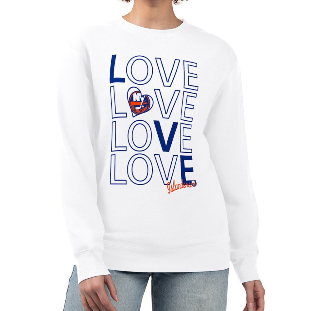 New York Islanders G-III 4Her by Carl Banks Women's Lots Of Love Team Logo Graphic Pullover Sweatshirt White