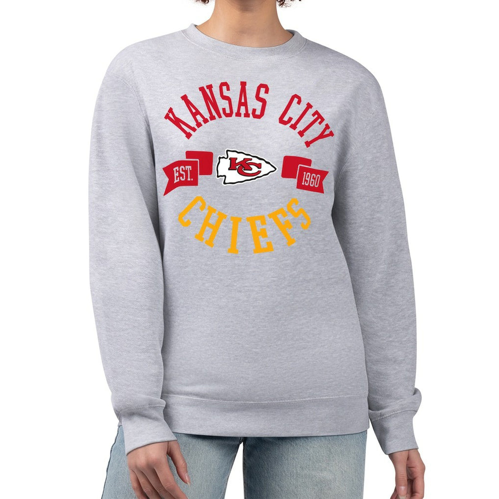 Kansas City Chiefs G-III 4Her by Carl Banks Women's Large Team Graphic Fleece Pullover Sweatshirt - Heather Gray on sale