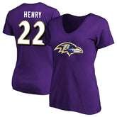 Derrick Henry Baltimore Ravens Women's Plus Size Fair Catch Name & Number Scoop Neck T-Shirt - Purple on sale
