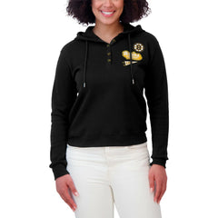 Boston Bruins WEAR by Erin Andrews Women's Waffle-Knit Pullover Hoodie Black
