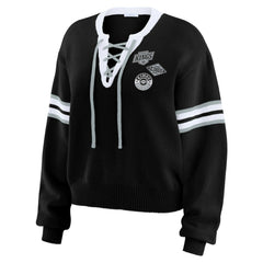 Los Angeles Kings WEAR by Erin Andrews Women's Cropped Lace-Up Sweater Black