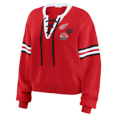 Detroit Red Wings WEAR by Erin Andrews Women's Cropped Lace-Up Sweater Red