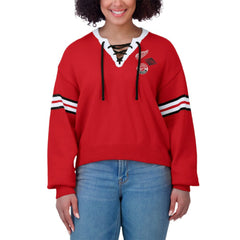 Detroit Red Wings WEAR by Erin Andrews Women's Cropped Lace-Up Sweater Red