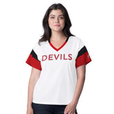 New Jersey Devils G-III 4Her by Carl Banks Women's Rink Oversized Rhinestone V-Neck T-Shirt White