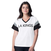 Los Angeles Kings G-III 4Her by Carl Banks Women's Rink Oversized Rhinestone V-Neck T-Shirt White