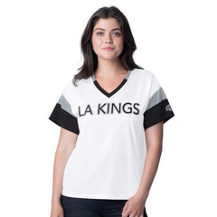 Los Angeles Kings G-III 4Her by Carl Banks Women's Rink Oversized Rhinestone V-Neck T-Shirt White