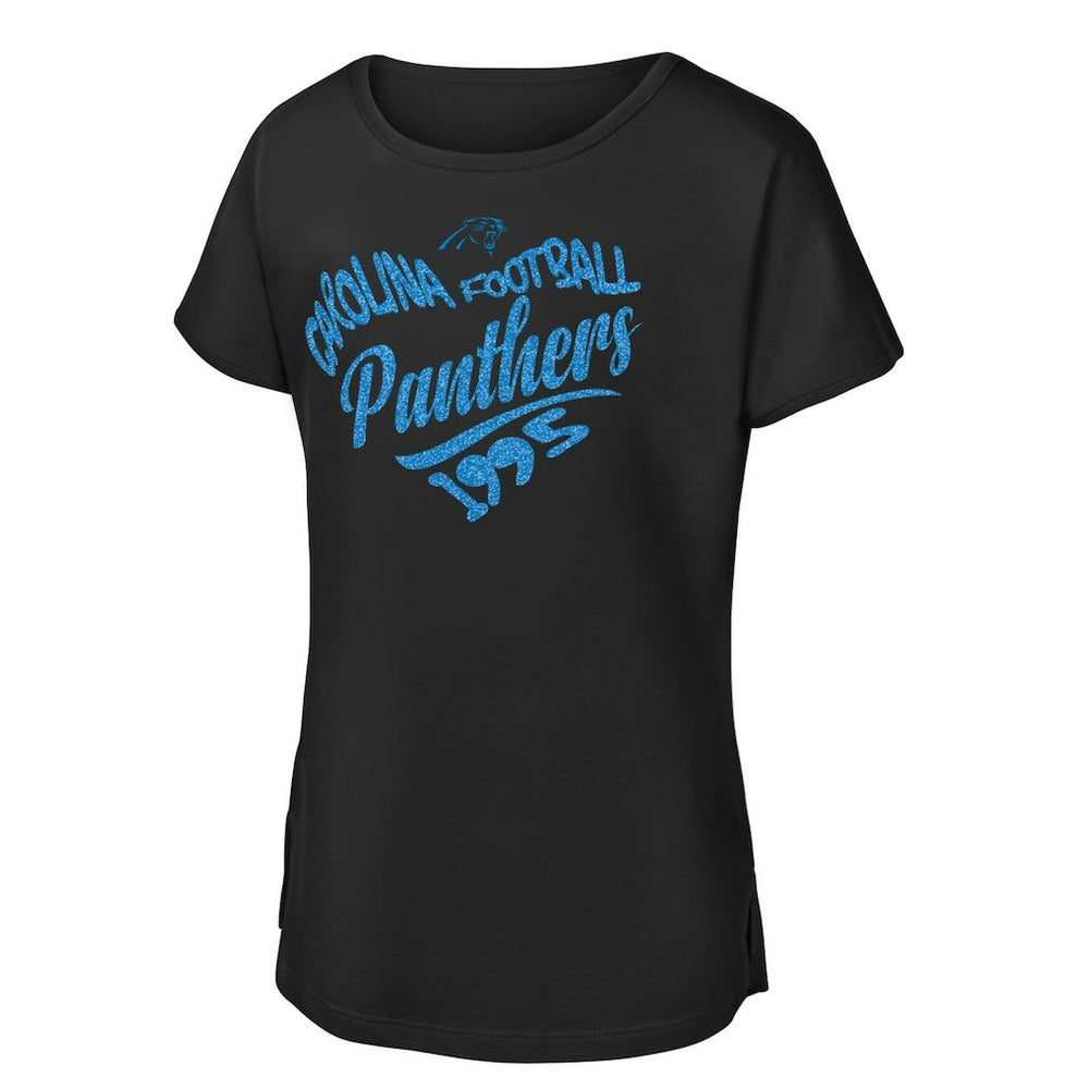Carolina Panthers Girls Youth Script Heart Dolman T-Shirt - Black on sale