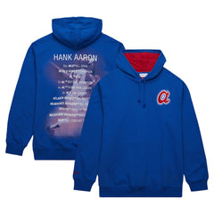 Hank Aaron Atlanta Braves Vintage Logo Name & Number Pullover Hoodie - Royal | Mitchell & Ness