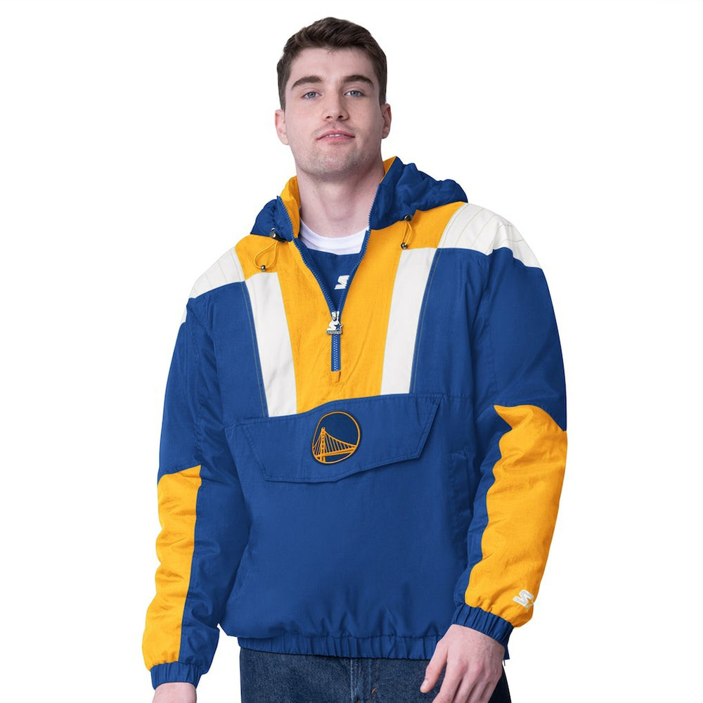 Golden State Warriors Starter Charger Half-Zip Pullover Jacket- Royal/Gold sale