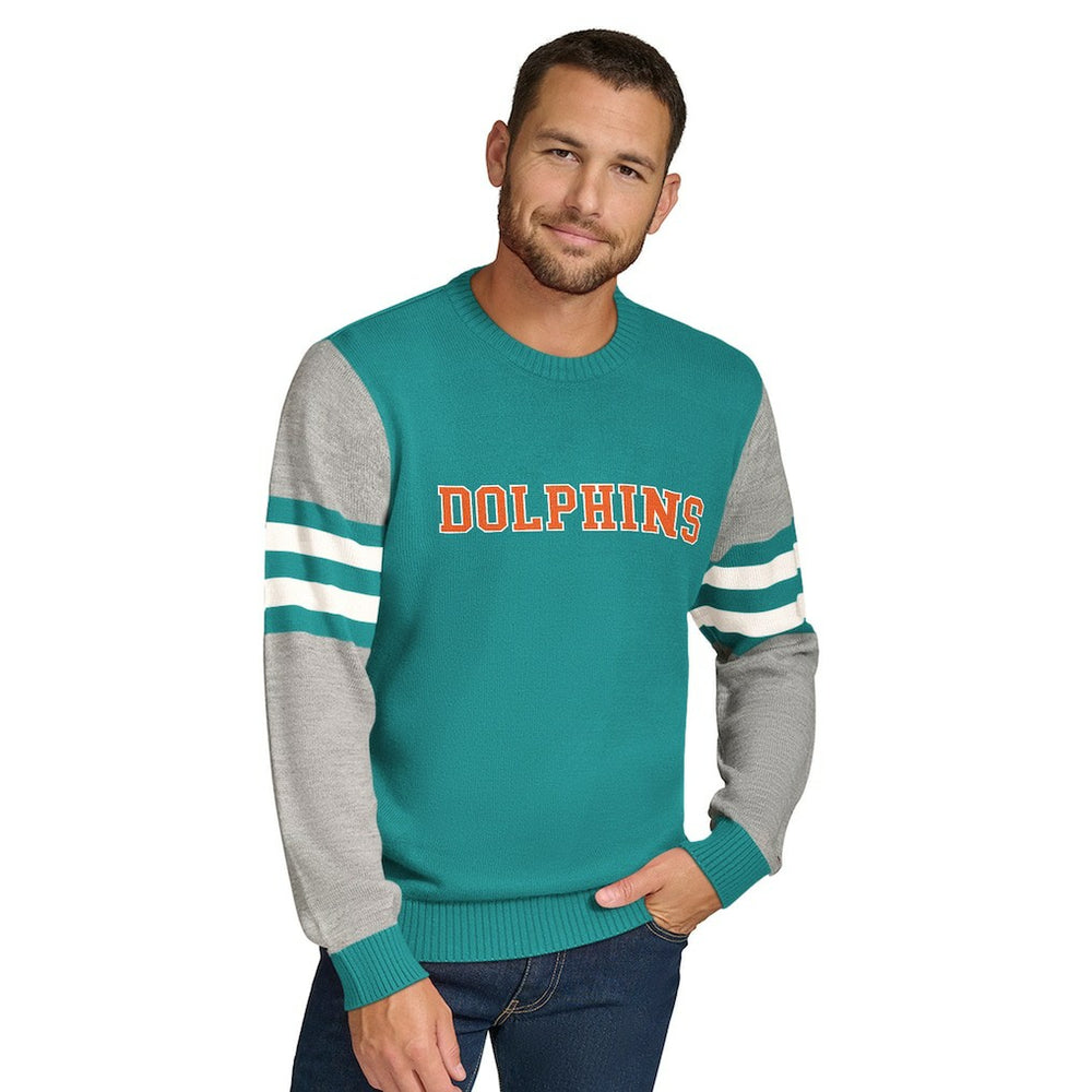 Miami Dolphins Tommy Hilfiger Acrylic Crewneck Pullover Sweater - Aqua/Heather Gray outlet