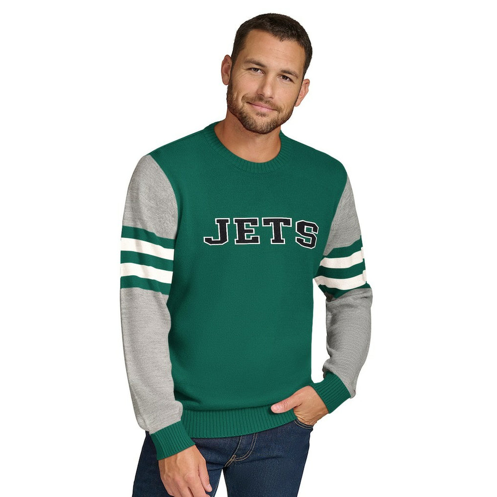 New York Jets Tommy Hilfiger Acrylic Crewneck Pullover Sweater - Green/Heather Gray discount