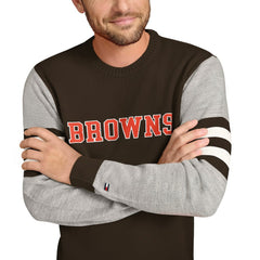 Cleveland Browns Tommy Hilfiger Acrylic Crewneck Pullover Sweater - Brown/Heather Gray discount
