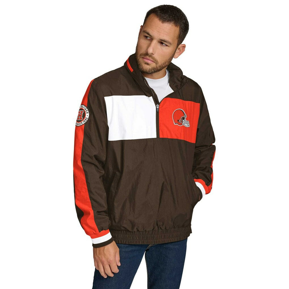 Cleveland Browns Tommy Hilfiger Gael Lightweight Half-Zip Pullover Hoodie Jacket - Brown for sale