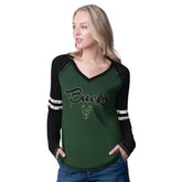 Milwaukee Bucks G-III 4Her by Carl Banks Women's Winner Waffle Knit Thermal Long Sleeve Tri-Blend T-Shirt - Hunter Green/Cream discount