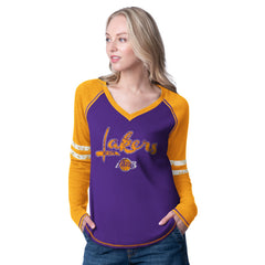 Los Angeles Lakers G-III 4Her by Carl Banks Women's Winner Waffle Knit Thermal Long Sleeve Tri-Blend T-Shirt - Purple/Gold on sale