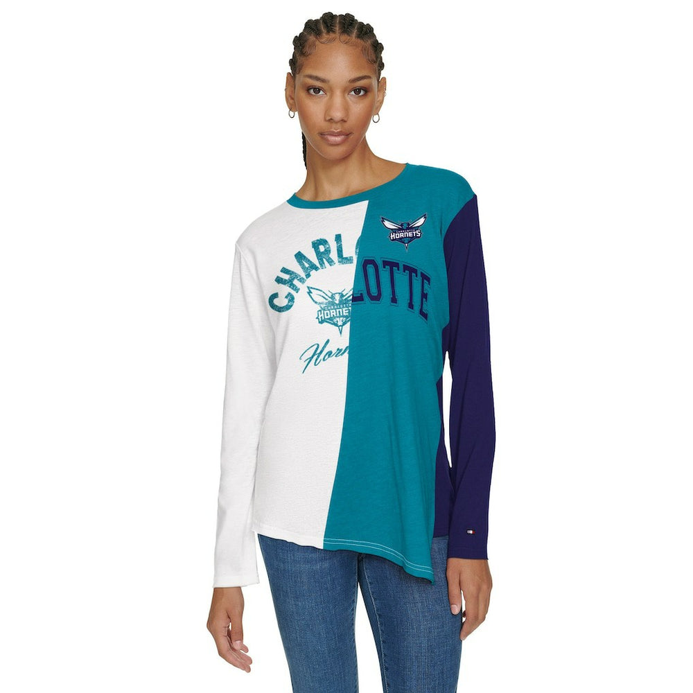 Charlotte Hornets Tommy Jeans Women's Amelia Color Blocked Long Sleeve T-Shirt - White/Teal discount