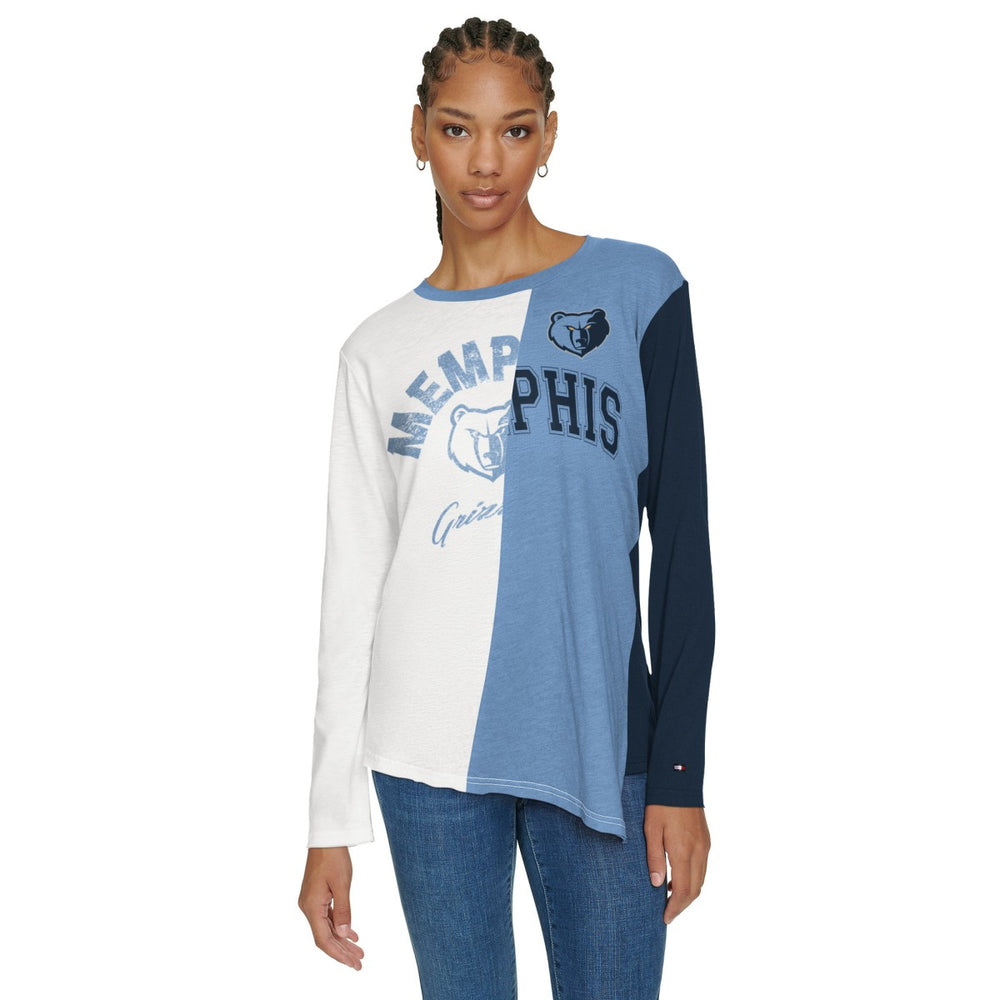 Memphis Grizzlies Tommy Jeans Women's Amelia Color Blocked Long Sleeve T-Shirt - White/Light Blue sale