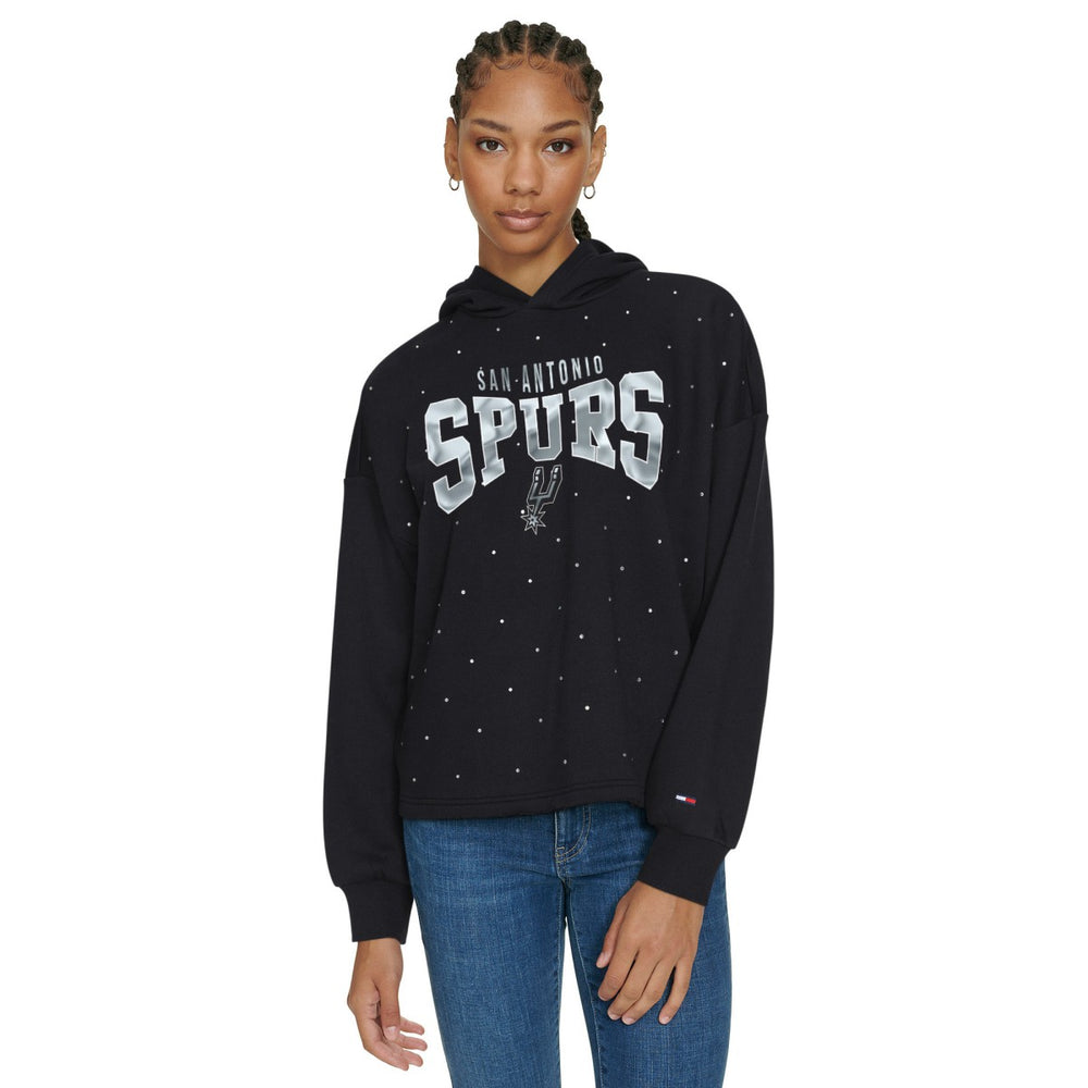 San Antonio Spurs Tommy Jeans Women's Stella Cropped Pullover Hoodie - Black shop