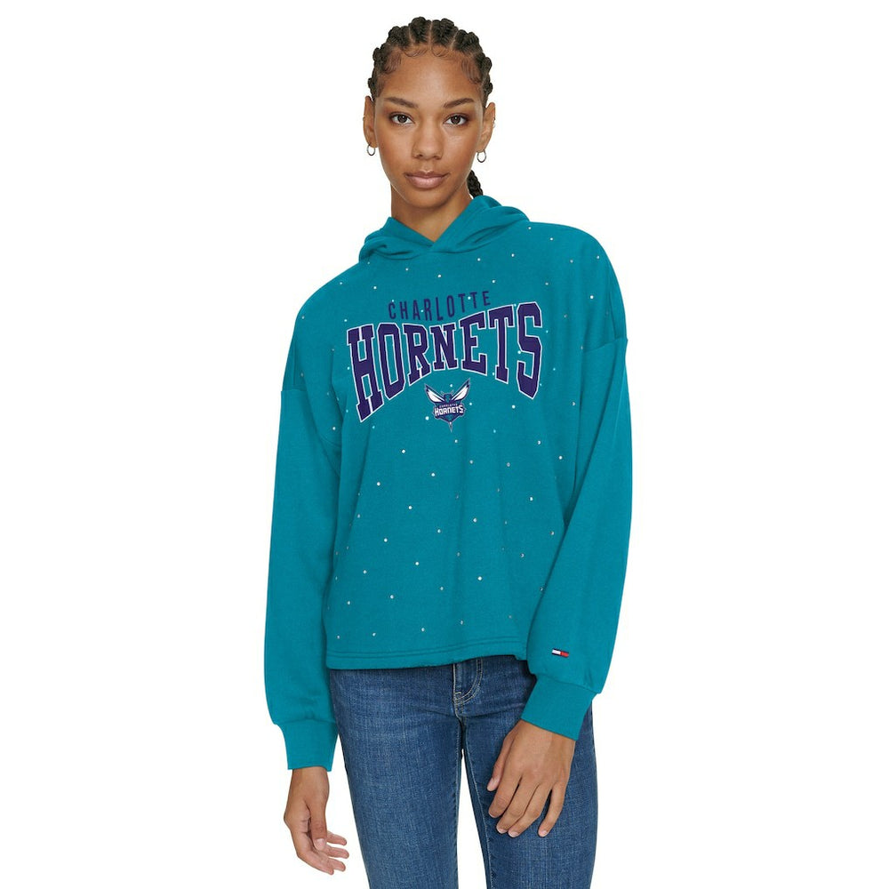 Charlotte Hornets Tommy Jeans Women's Stella Cropped Pullover Hoodie - Teal outlet