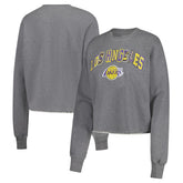 Los Angeles Lakers Sportiqe Women's Varsity Collection Kacey Cropped Pullover Sweatshirt - Heather Gray discount