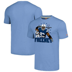 Dwight Freeney Indianapolis Colts Homage Unisex Caricature Retired Player Tri-Blend T-Shirt - Light Blue outlet