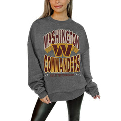 Washington Commanders Gameday Couture Women's Oversized Long Weekend Premium Fleece Drop Shoulder Pullover Sweatshirt - Charcoal sale