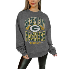 Green Bay Packers Gameday Couture Women's Oversized Long Weekend Premium Fleece Drop Shoulder Pullover Sweatshirt - Charcoal discount