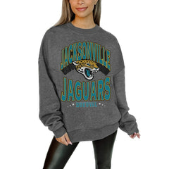 Jacksonville Jaguars Gameday Couture Women's Oversized Long Weekend Premium Fleece Drop Shoulder Pullover Sweatshirt - Charcoal for sale