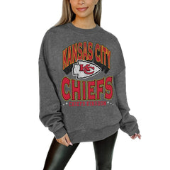 Kansas City Chiefs Gameday Couture Women's Oversized Long Weekend Premium Fleece Drop Shoulder Pullover Sweatshirt - Charcoal outlet