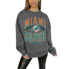 Miami Dolphins Gameday Couture Women's Oversized Long Weekend Premium Fleece Drop Shoulder Pullover Sweatshirt - Charcoal on sale