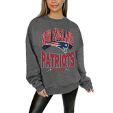New England Patriots Gameday Couture Women's Oversized Long Weekend Premium Fleece Drop Shoulder Pullover Sweatshirt - Charcoal sale