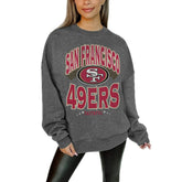 San Francisco 49ers Gameday Couture Women's Oversized Long Weekend Premium Fleece Drop Shoulder Pullover Sweatshirt - Charcoal discount
