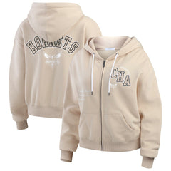 Charlotte Hornets WEAR by Erin Andrews Women's Tonal Felt Patch Full-Zip Hoodie - Tan online