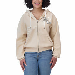 Milwaukee Bucks WEAR by Erin Andrews Women's Plus Size Tonal Felt Patch Full-Zip Hoodie - Cream cheap