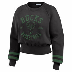 Milwaukee Bucks WEAR by Erin Andrews Women's Vintage Raglan Cropped Pullover Sweatshirt - Black cheap