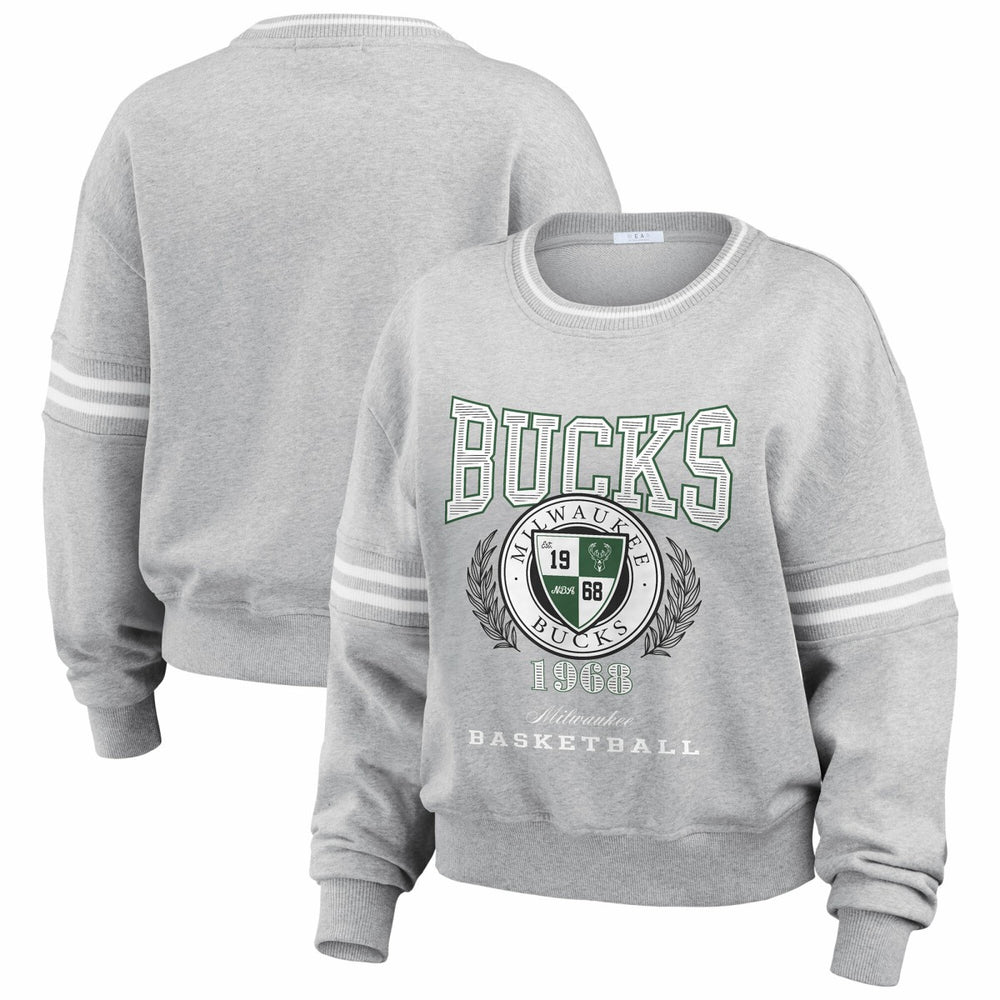 Milwaukee Bucks WEAR by Erin Andrews Women's French Terry Pullover Sweatshirt - Heather Gray online
